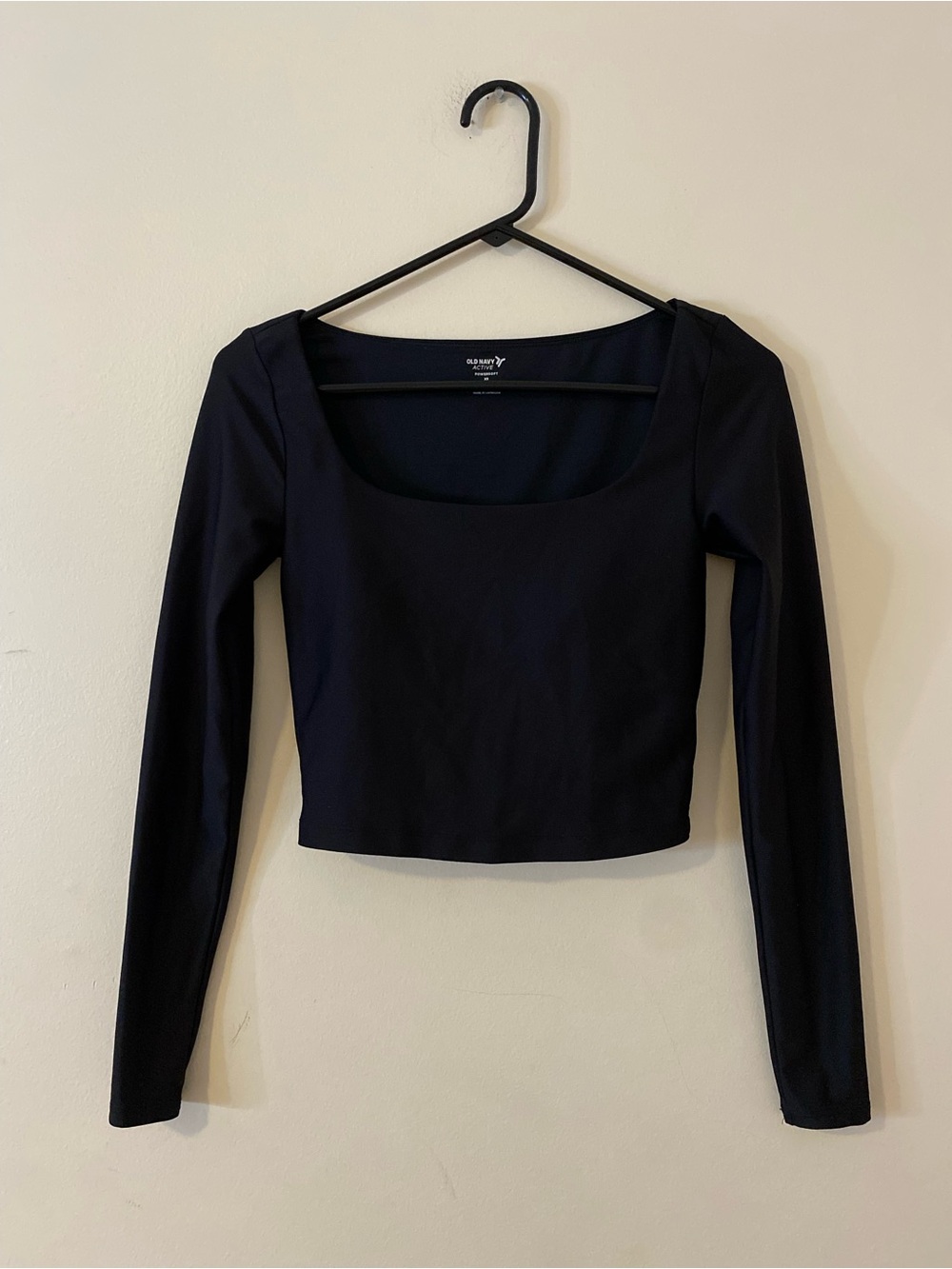 Old Navy Powersoft Black Long-Sleeve Square Neck Crop Top